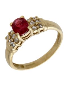 Pre-Owned 9ct Yellow Gold Red & White Topaz Dress Ring