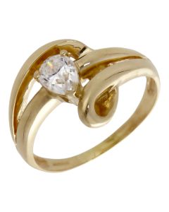 Pre-Owned 14ct Yellow Gold Pear Cubic Zirconia Wave Dress Ring