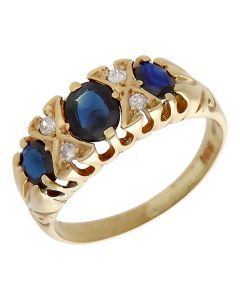 Pre-Owned 9ct Yellow Gold Sapphire & Diamond Dress Ring