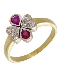 Pre-Owned 14ct Gold Ruby & Diamond Clover Dress Ring