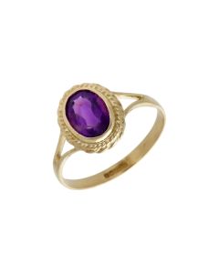 Pre-Owned 9ct Yellow Gold Oval Amethyst Solitaire Dress Ring