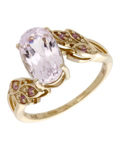 Pre-Owned 9ct Yellow Gold Amethyst & Pink Topaz Twist Ring