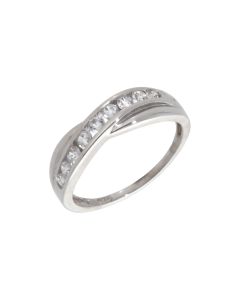 Pre-Owned 9ct White Gold Cubic Zirconia Crossover Wave Ring