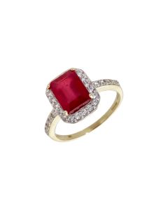 Pre-Owned 9ct Gold Synthetic Ruby & Spinel Halo Cluster Ring