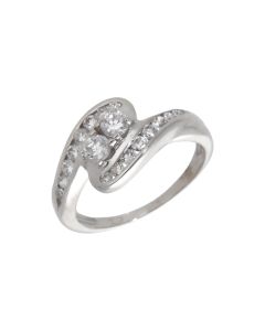 Pre-Owned 9ct White Gold Cubic Zirconia Crossover Wave Ring