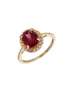 Pre-Owned 9ct Yellow Gold Red Tourmaline & Pink Topaz Dress Ring