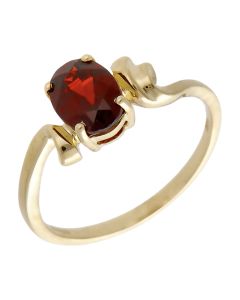 Pre-Owned 14ct Yellow Gold Oval Garnet Twist Dress Ring