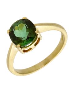 Pre-Owned 18ct Yellow Gold Green Tourmaline Solitaire Dress Ring