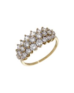 Pre-Owned 9ct Yellow Gold Cubic Zirconia 3 Row Cluster Ring