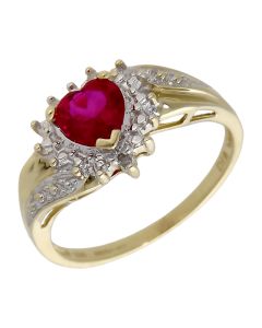 Pre-Owned 9ct Gold Synthetic Ruby & Diamond Heart Cluster Ring