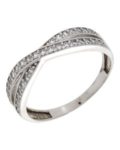 Pre-Owned 9ct White Gold Cubic Zirconia Crossover Wave Ring