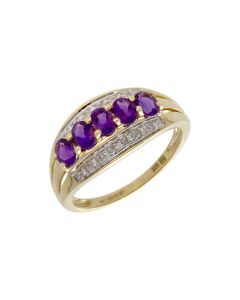 Pre-Owned 9ct Yellow Gold Amethyst & Diamond Dress Ring