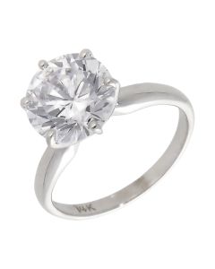 Pre-Owned 14ct White Gold Large Cubic Zirconia Solitaire Ring