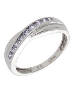 Pre-Owned 9ct White Gold Pale Lilac Cubic Zirconia Wave Ring