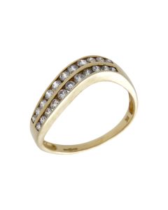 Pre-Owned 9ct Yellow Gold Cubic Zirconia 2 Row Wave Ring