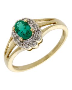 Pre-Owned 9ct Gold Synthetic Emerald & Diamond Cluster Ring