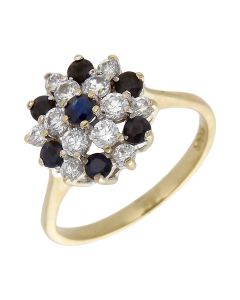 Pre-Owned 9ct Yellow Gold Sapphire & Cubic Zirconia Cluster Ring