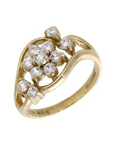 Pre-Owned 9ct Yellow Gold Cubic Zirconia Wave Twist Cluster Ring