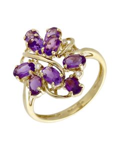 Pre-Owned 9ct Yellow Gold Amethyst & Diamond Dress Ring