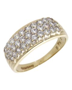 Pre-Owned 9ct Yellow Gold Cubic Zirconia 3 Row Dress Ring