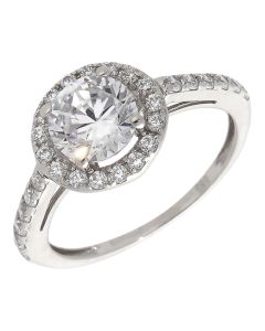 Pre-Owned 14ct White Gold Cubic Zirconia Solitaire Halo Ring