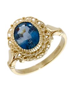 Pre-Owned 9ct Yellow Gold Oval Blue Topaz Dress Ring
