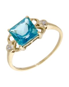 Pre-Owned 9ct Yellow Gold Blue Topaz Dress Ring
