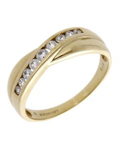 Pre-Owned 9ct Yellow Gold Cubic Zirconia Crossover Wave Ring