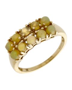 Pre-Owned 9ct Yellow Gold Opal 2 Row Dress Ring
