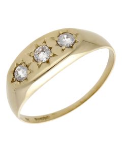 Pre-Owned 9ct Yellow Gold Cubic Zirconia Trilogy Signet Ring