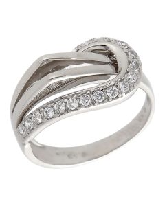 Pre-Owned 9ct White Gold Cubic Zirconia Multi Row Wave Ring