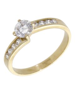 Pre-Owned 9ct Yellow Gold Cubic Zirconia Solitaire Twist Ring