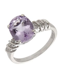 Pre-Owned 9ct White Gold Amethyst & Diamond Dress Ring