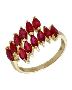 Pre-Owned 9ct Yellow Gold Marquise Ruby 2-Row Dress Ring