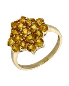 Pre-Owned 9ct Gold Yellow Topaz Cluster Ring