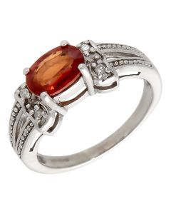 Pre-Owned 9ct White Gold Orange Topaz & Diamond Dress Ring