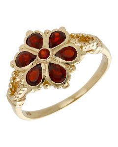Pre-Owned 9ct Yellow Gold Garnet Flower Cluster Ring