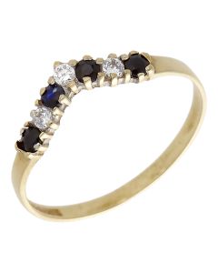 Pre-Owned 9ct Gold Sapphire & Cubic Zirconia Half Wishbone Ring