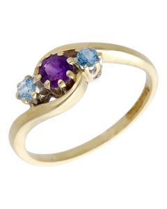 Pre-Owned 9ct Gold Amethyst & Blue Topaz Trilogy Twist Ring