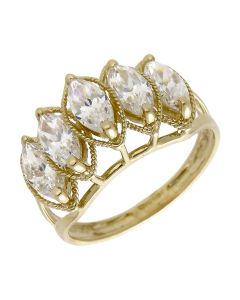 Pre-Owned 14ct Gold Marquise Cubic Zirconia 5 Stone Dress Ring
