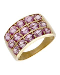 Pre-Owned 9ct Yellow Gold Pink Topaz 3 Row Dress Ring