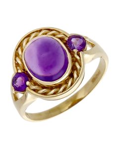 Pre-Owned 9ct Yellow Gold Fancy 3 Stone Amethyst Dress Ring