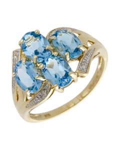 Pre-Owned 9ct Yellow Gold Blue Topaz & Diamond Cluster Ring