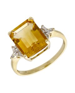 Pre-Owned 9ct Yellow Gold Citrine & Diamond Dress Ring