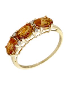 Pre-Owned 9ct Gold Orange Topaz & Diamond Trilogy Dress Ring
