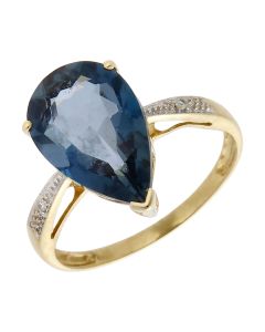 Pre-Owned 9ct Yellow Gold Large Pear Blue Topaz Ring