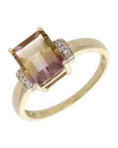 Pre-Owned 9ct Yellow Gold Tourmaline & Diamond Dress Ring