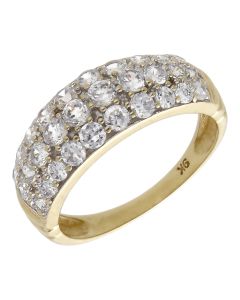 Pre-Owned 9ct Yellow Gold Cubic Zirconia 3 Row Dress Ring