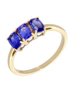 Pre-Owned 14ct Yellow Gold Simulated Tanzanite Trilogy Ring