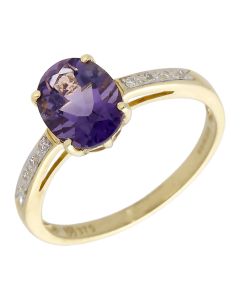 Pre-Owned 9ct Yellow Gold Iolite & Diamond Dress Ring